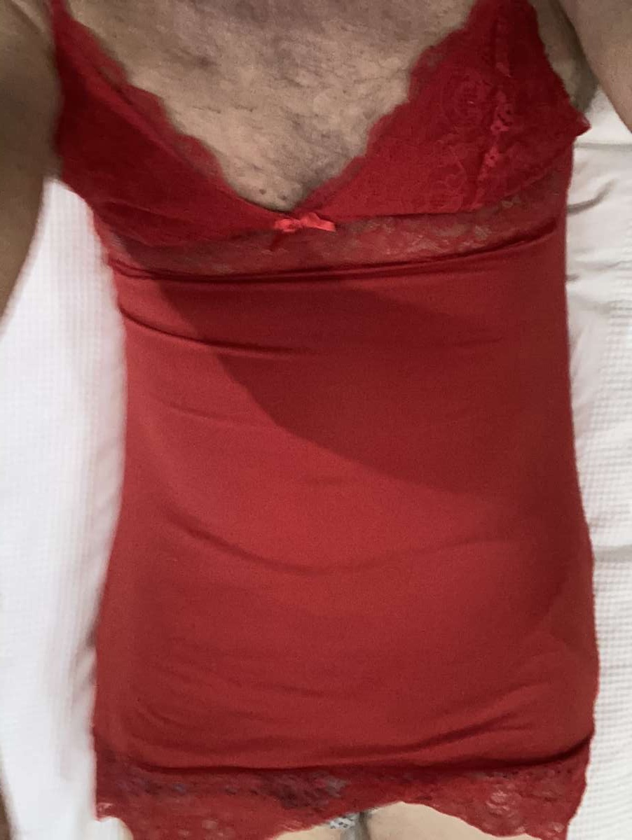 Stephanie’s red satin and lace nightie